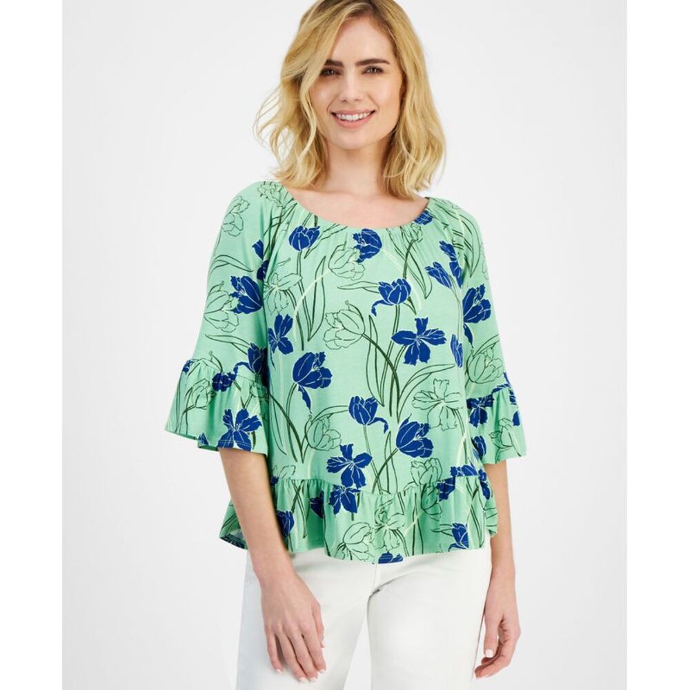 Style & Co. Petite Tulip Menagerie On/Off Knit Top
